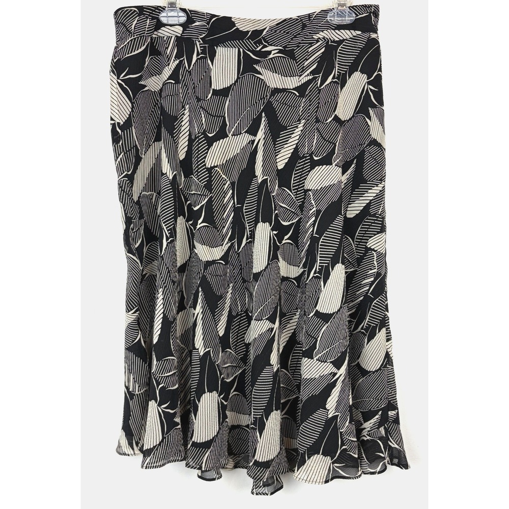 Jones New York Collection Silk Midi Skirt Womens 12 Floral Black Office Career